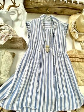 Stripe boho dress/cover up w resort vacay shabby chic costal Mediterranean vibe